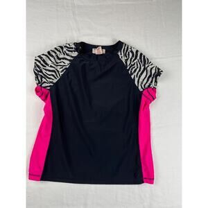 Op Women's Colorblock Top Size Large Zebra Print Pink Navy Black Retro Y2K